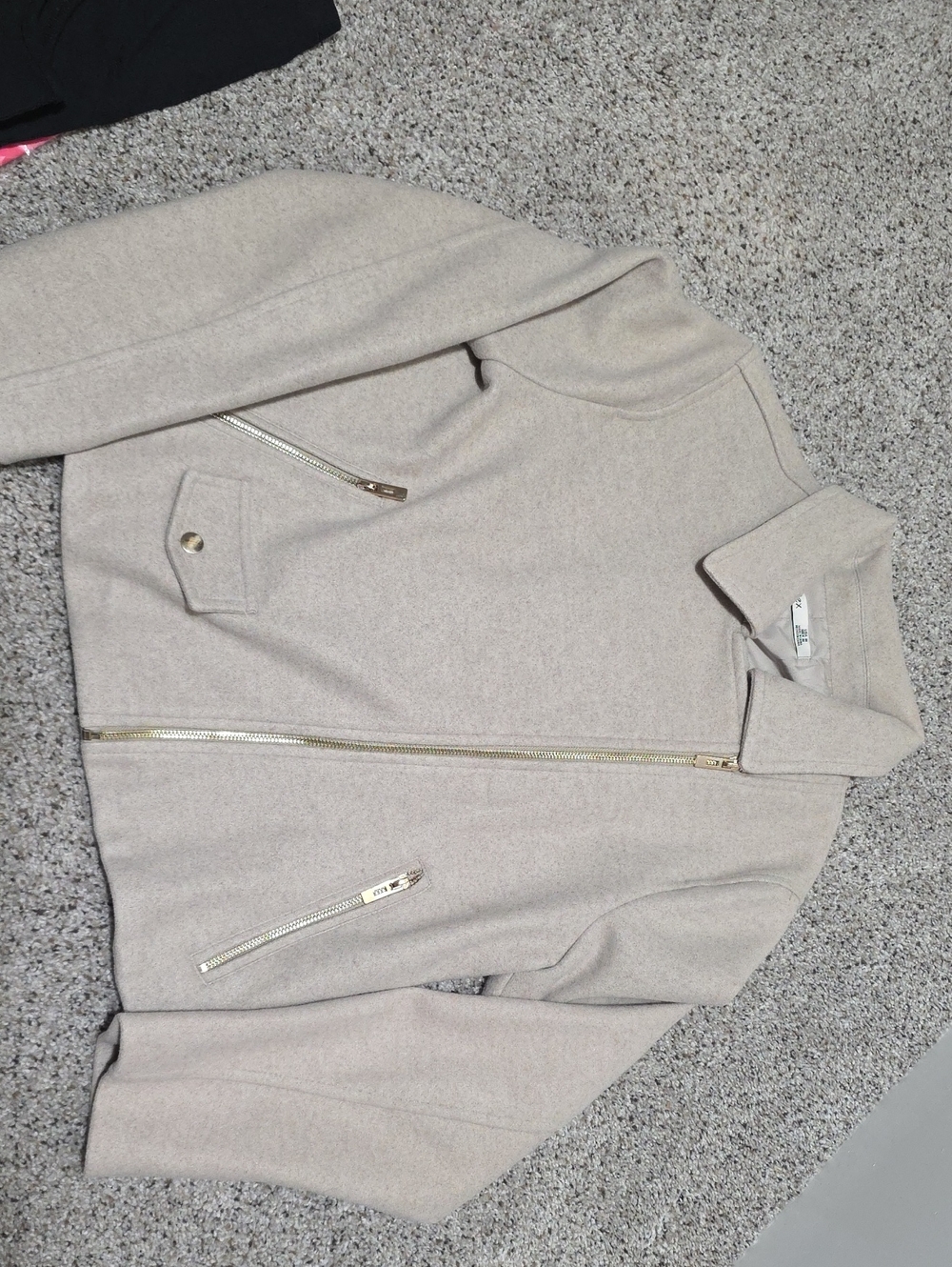 Dex Beige Zip-Up Sweater Jacket with Gold Zippers